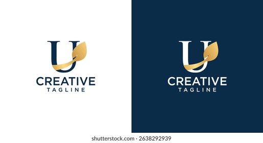 Initial U letter logo and leaf symbol. Leaf design elements, Initial U letter logo icon, Initial Logo Template
