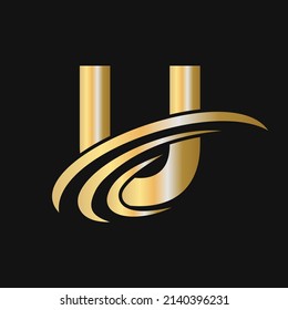 Initial U letter logo with luxury concept. Modern U Logo Design based alphabet business logotype gold color