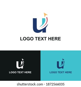 Initial u letter modern logo with arrow plane for logistic, travel, start up template brand
