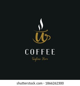 Initial u letter on cup coffee concept logo for coffee shop and store, cafeteria brand template