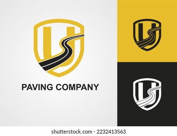 Ursprünglicher U Letter with Street Asphalt, Paving and Shield for Construction Business Logo Template Idee. Instandhaltungsarbeiten