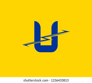 Initial U Letter Swoosh Bolt Electric Logotype