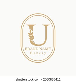 Initial U Letter with Wheat Grain for Bakery, Bread, Cake, Cafe, Pastry, Healthy Food, Cafetarian, Home Industries Business Logo Vector Idea 