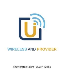 Initial U Letter with WIFI icon for Provider service company logo design idea template
