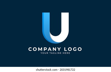 Initial U logo. Blue and white modern logo design isolated on background. Usable for business, technology, and company identity.