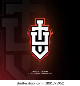 Initial U logo design with sword, Logo for game, esport, initial gaming, community or business.