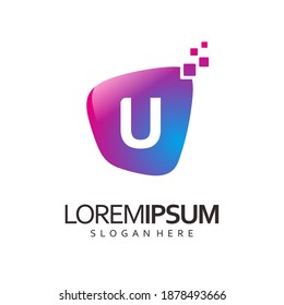 initial U logo with digital symbol