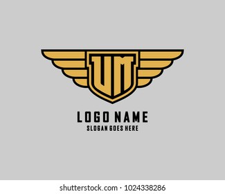Initial U & M wing shield logo template vector