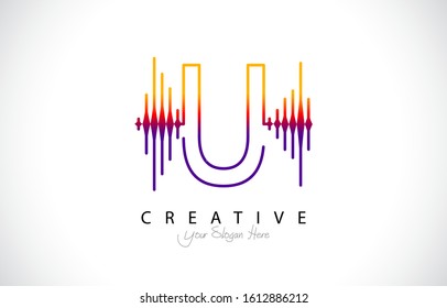 Initial U Modern Design Logo Concept. Creative Icon Logo with Sound Wave Vector Illustration.