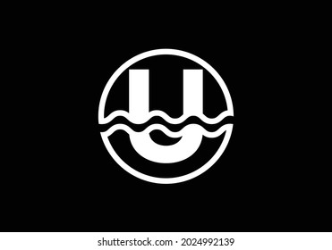 Initial U monogram alphabet in a circle with water waves. Water wave logo design. Logo for the ocean, sea-related business, and company identity