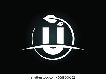 Initial U monogram alphabet with circle leaf and swoosh. Eco-friendly logo concept. Font emblem. Modern vector logo for ecological business and company identity