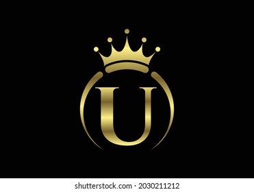 Initial U monogram alphabet with a crown. Royal, King, queen luxury symbol. Font emblem. Modern luxury brand element sign. Vector illustration.