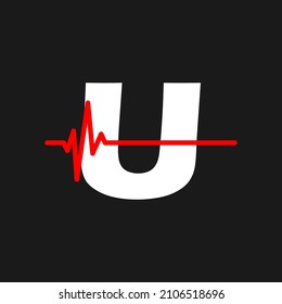 Initial u monogram alphabet with health Pulse. Heartbeat logo icon design vector. Font emblem. Logo for medical or health business, and company identity