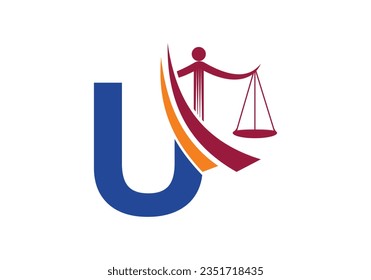 Initial U monogram alphabet with law scale sign symbol. Lawyer And Justice, Law Attorney, Legal,  Law Office, Scale, Logo Template