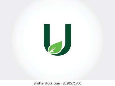 Alfabeto monograma U inicial con hojas. El concepto de logotipo ecológico. Logo vectorial moderno para negocios ecológicos e identidad empresarial