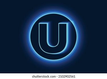 Initial U monogram alphabet in a neon circle. 