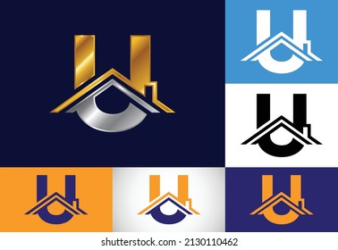 Initial U monogram alphabet with the roof. Home or house sign. Real estate logo concept. Font emblem. Modern vector logo for Real estate business and company identity.