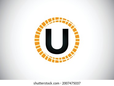 Initial U monogram letter alphabet in an abstract sunburst circle. Font emblem. Sunburst icon sign symbol. Modern vector logo design for business and company identity.