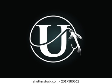 Initial U monogram letter alphabet with fishing Hook. Fishing logo concept vector illustration. Modern logo design for fishing shop, business, and company identity.