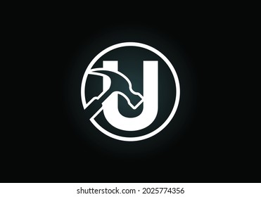 Alfabeto inicial en monograma U con martillo. Logotipo de reparación, renovación y construcción. Logo vectorial moderno para el negocio de la construcción e identidad de la empresa