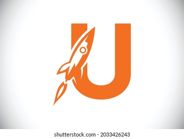 Initial U monogram letter alphabet with a Rocket logo design. Rocket icon. Font emblem. Modern vector logo for business and company identity.