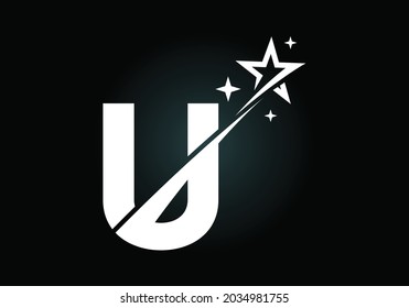 Initial U monogram letter alphabet with swoosh and star logo icon. Abstract star logo sign symbol design. Modern vector logo for business and company identity.