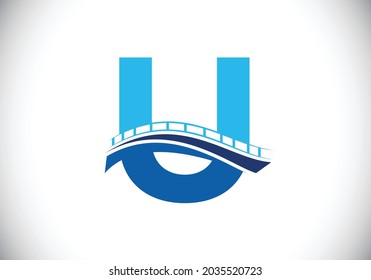 Initial U monogram letter alphabet with bridge sign. Abstract bridge logo design template. Modern vector logo for construction business and company identity.