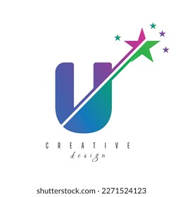 Initial U monogram letter alphabet with swoosh and star logo icon. Abstract star logo sign symbol design. Modern vector logo for business and company