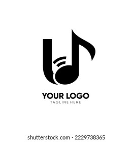 Initial U Music Note Logo Design Icon Vector Graphic Illustration