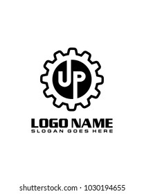 Initial U & P gear logo template vector