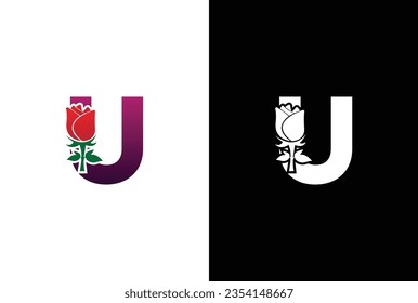 Logo inicial de U Rose. Carta U con el logo de Rose por belleza y moda. Plantilla de diseño del logotipo del logotipo del logotipo de la rosa de la belleza