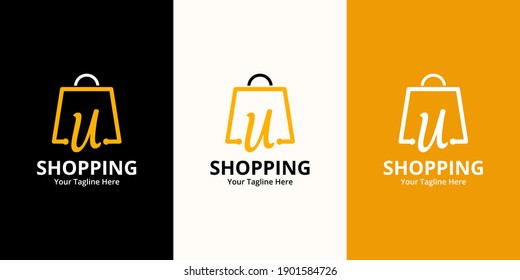 Initial  U Shop Logo designs Template. Illustration vector graphic of  letter and shop bag combination logo design concept. Perfect for Ecommerce,sale, discount or store web element. Company emblem