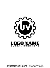 Initial U & V gear logo template vector