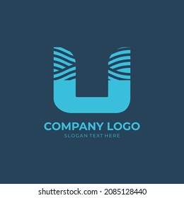 Initial U Wave Logo Design, Initial Letter U vector With Ocean Waves