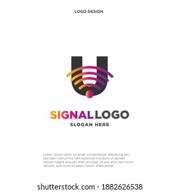 initial U wifi connection communication creative logo template vector illustration