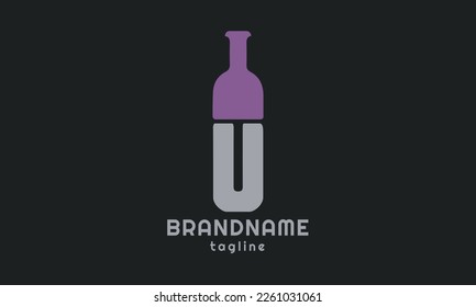  Initial U Wine glass for you Logo Design Inspiration. Letter U Wine Logo Design Template Inspiration, Vector Illustration.