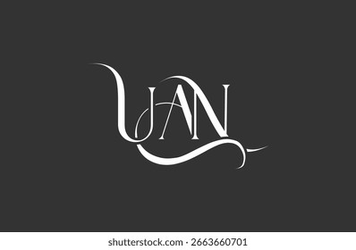 Diseño inicial del logotipo de la letra UAN. Diseño elegante del logotipo del monograma con los Elementos decorativos y la tipografía