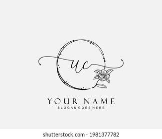 Initial UC beauty monogram and elegant logo design, handwriting logo of initial signature, wedding, fashion, floral and botanical with creative template.