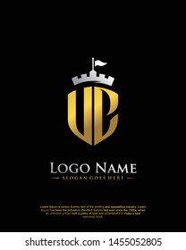 initial UC letter with shield style logo template vector