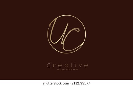 Initial UC Logo. hand drawn letter UC in circle with gold colour. usable for business. personal and company logos. vector illustration