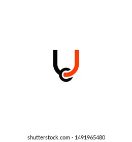 Initial UC u c letter icon logo design vector, Black orange color template design.