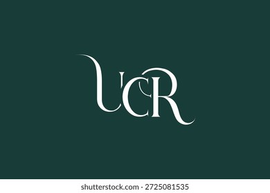 Diseño inicial del logotipo de la carta creativa de la UCR. Diseño elegante del logotipo del monograma con los Elementos decorativos y la tipografía