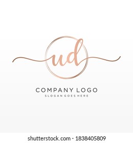 Initial UD beauty monogram and elegant logo design, handwriting logo of initial signature, wedding, fashion, floral and botanical with creative template.