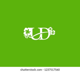 Initial UD Letter with Abstract Hibiscus Flower Swoosh Monogram Logotype