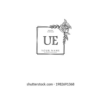 Ursprüngliches Schönheitsmonogramm der EU und elegantes Logo-Design, handschriftliches Logo der ersten Unterschrift, Hochzeit, Mode, Blumen und botanisch mit kreativem Template.