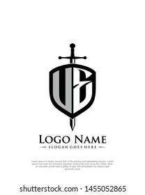 initial UE letter with shield style logo template vector