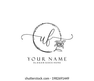 Initial UF beauty monogram and elegant logo design, handwriting logo of initial signature, wedding, fashion, floral and botanical with creative template.