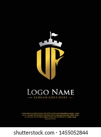 initial UF letter with shield style logo template vector