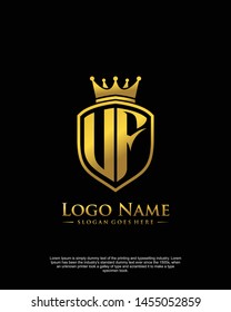 initial UF letter with shield style logo template vector