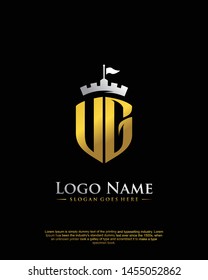 initial UG letter with shield style logo template vector